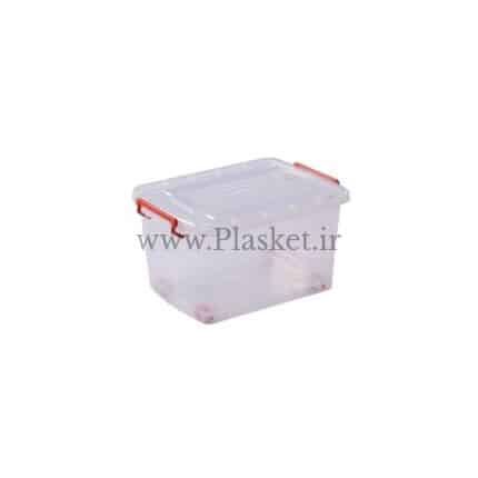 باکس چرخدار سایز ۴ شفاف دربدار پلاستیکی با چرخ قرمز مناسب نگهداری اسباببازی و قطعات