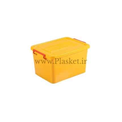 باکس چرخدار با درب سایز 6 شفاف دربدار پلاستیکی با چرخ قرمز مناسب نگهداری اسباب‌بازی و قطعات